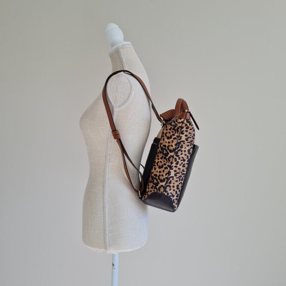 Cole Haan Leopard Cheetah Brown Convertible Backpack Leather Black Brown Beige - Picture 2 of 14